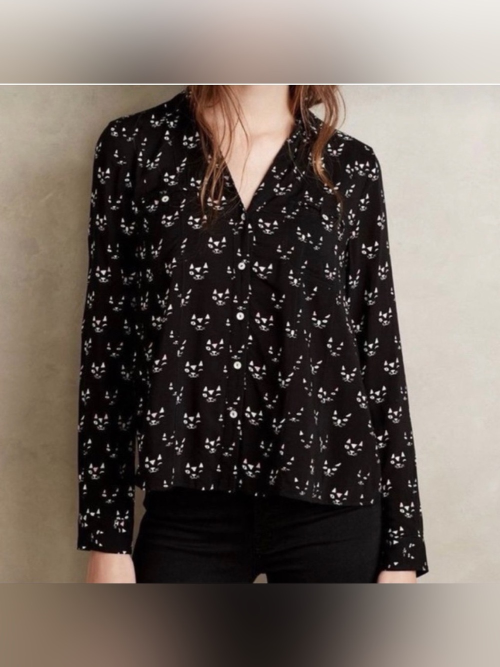 Maeve-Anthropologie-Cat Print-Button Up-Blouse-Whimsical-Print-Teacher-0
